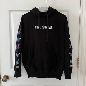 Yours Truly Black Hoodie with Butterfly Sleeve Design